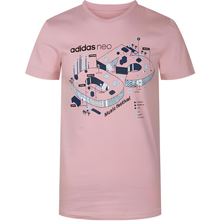 Adidas Neo Faves Tee Letter Pattern Printed Round Neck Short Sleeve T-Shirt Men Tops Pink FP7296