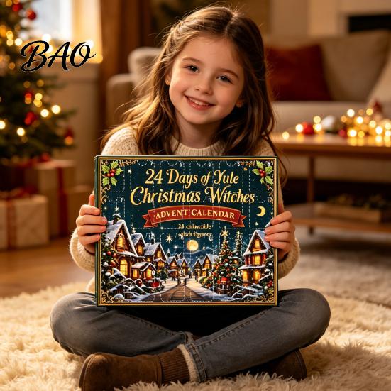 Christmas Party Favors for Friends Witches Advent Calendar 2026, 24 Days Yule Countdown Box, 2D Festive Gift Box Collectors Acrylic Witch Figurine