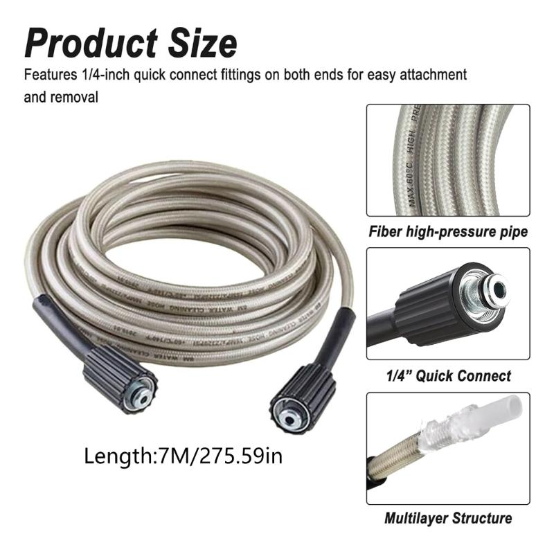 Heavy Duty Extra Long High Flows 25ft High Pressure Washer Hose Expansion Durable Nylon Construction Quick Connection