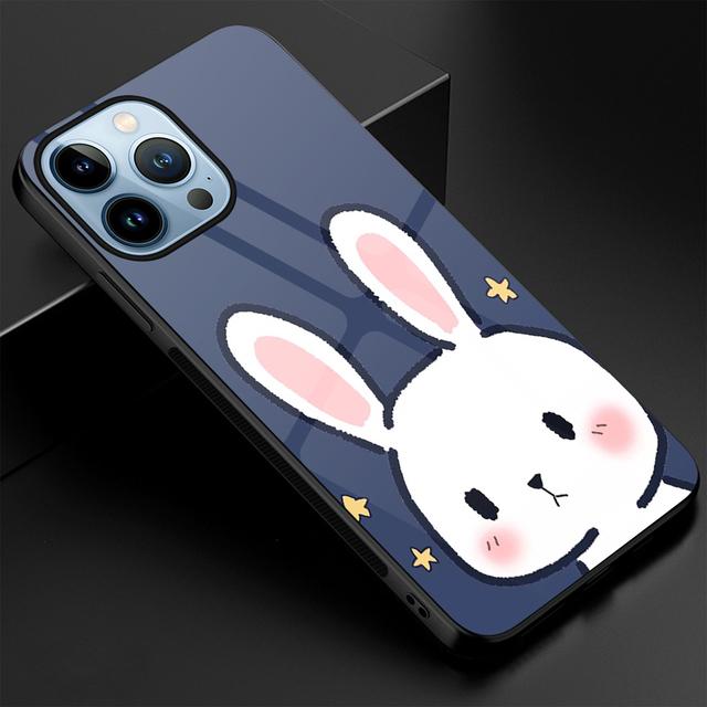 Cute Rabbit Animal Glass Case For Iphone 13 14 12 Pro Max Mini Xs Xr X Cover For Iphone 7 8 6s Plus Se 2022 11 Protection Shell