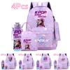 4Pcs/set Cartoon KPOP Printed Backpack with Handbag Pencil Case 750Ml Water Bottler for Teenager Boy Girl Large Capacity Bookbag Schoolbag Mochila