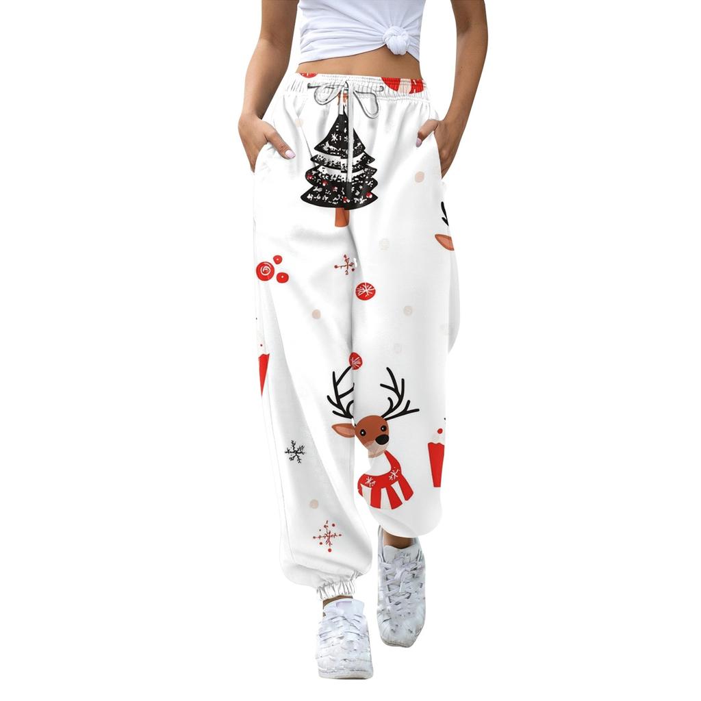 Женские повседневные модные рождественские принтованные повседневные брюки спортивные брюки длинные брюки брюки с эластичной резинкой на талии
