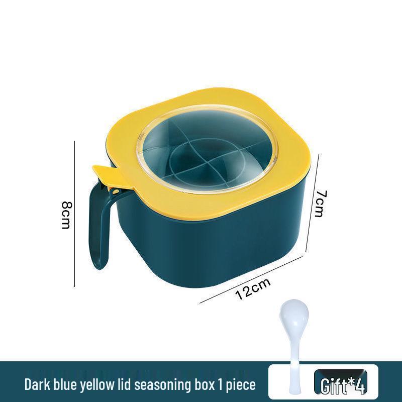 Четырехсекционная кухонная емкость для приправ с крышкой: Многофункциональное хранение для соли, сахара, глутамата натрия