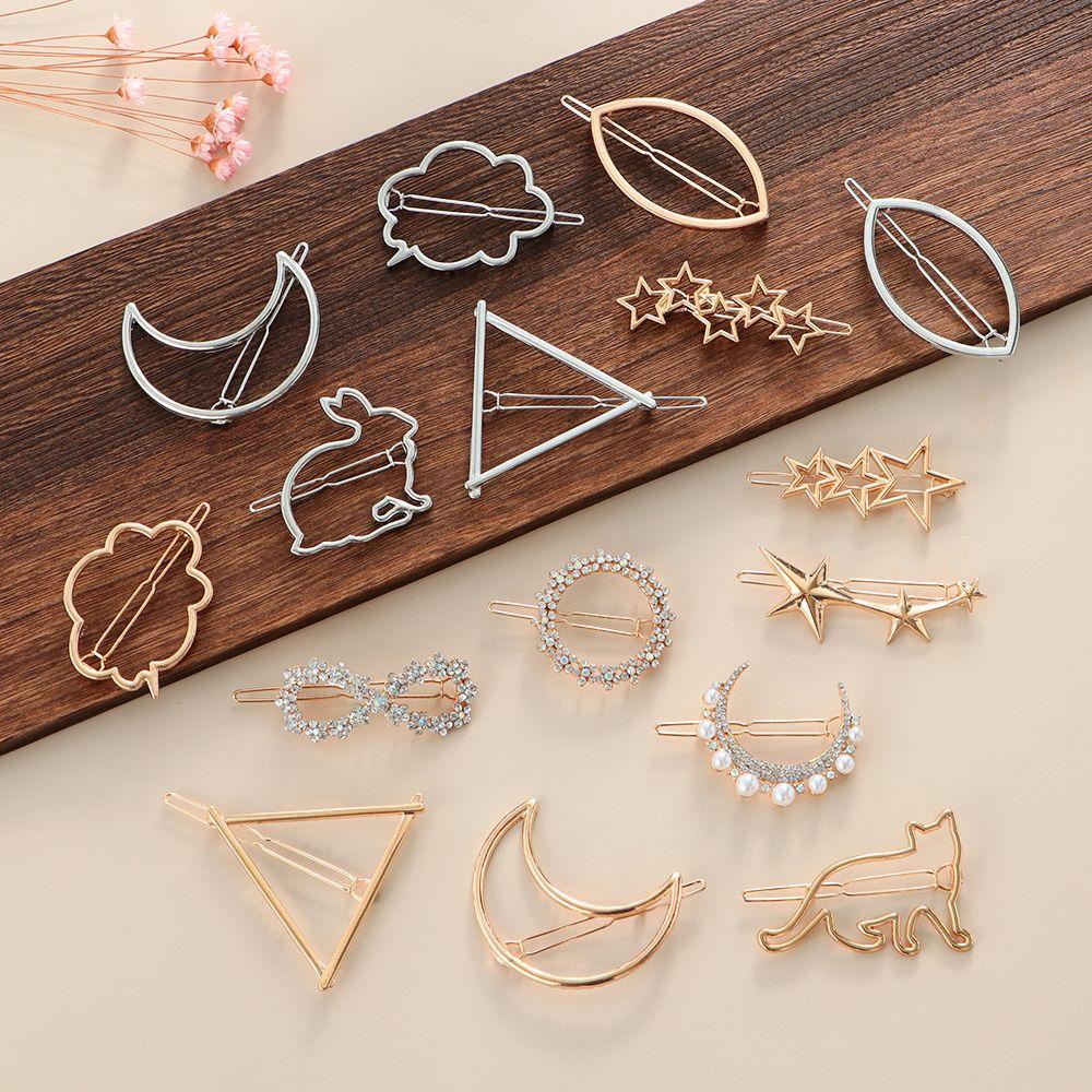 Ornaments Barrette Metal Hairpins Moon Circle Hairgrip Woman Hair Accessories Triangle Hair Clip