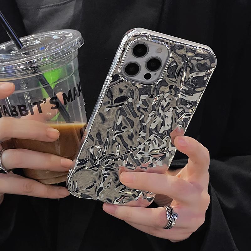 Покрытие Металлический Цвет Серебро Оловянная Фольга Складки Чехол Для iPhone 14 13 12 11 15 16 17 Pro Max Air Mini XS XR Plus Силиконовый Чехол Для Телефона