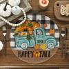 Artoid Mode Buffalo Plaid Truck Pumpkin Round Fall Placemats Set of 4, 14 Inch Seasonal Thanksgiving Round Table Mats for Dining Decoration