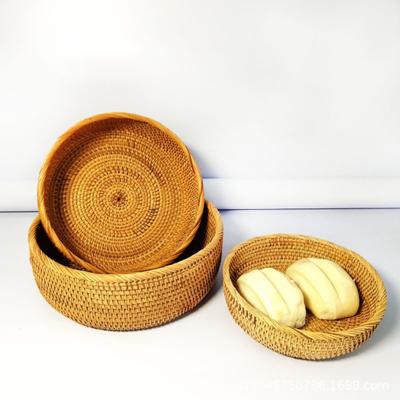 Корзина для хранения из ротанга, круглая сервировочная корзина, органайзер для гостиной, ручная работа, фруктовая чаша