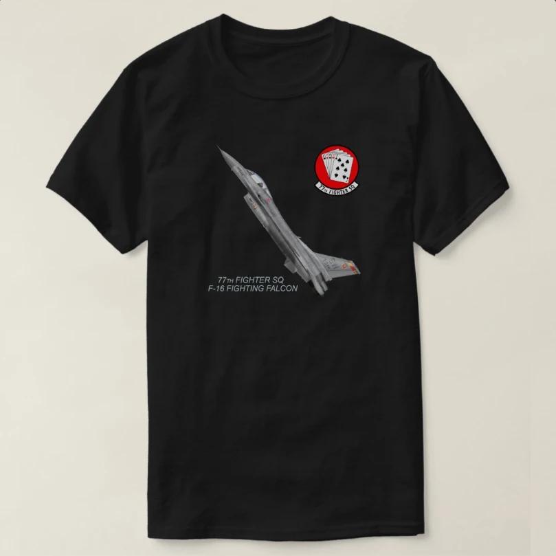 Футболка с изображением истребителя F-16 Fighting Falcon 77-й истребительной эскадрильи, 100% хлопок, круглый вырез, летняя, с коротким рукавом, повседневная мужская футболка