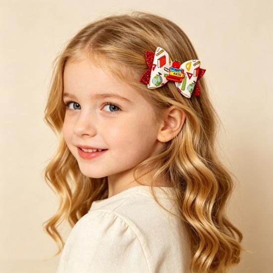 Glitter Bow Hair Clips for Girls Back to School Girls, Double Layer Artificial Leather Lightweight Bows Pin, Accessories with Secure Grip Design