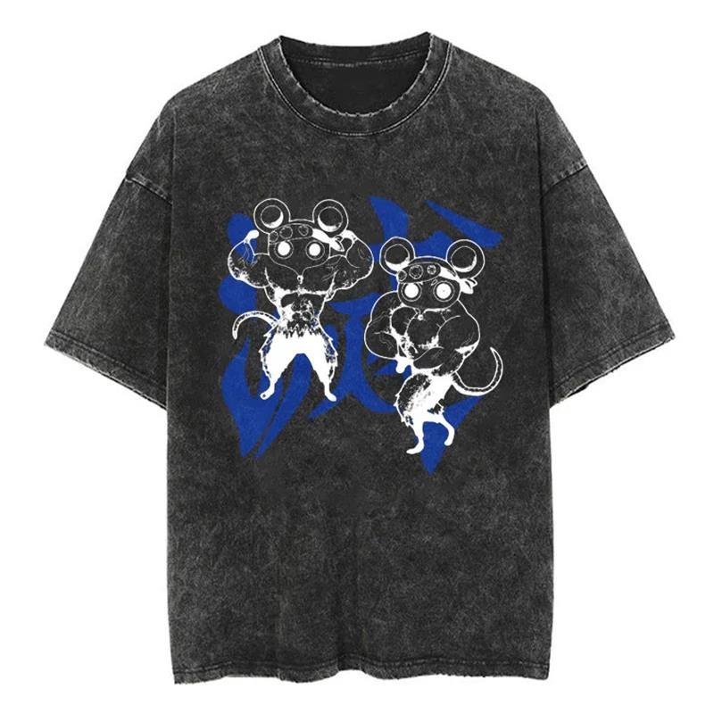 Аниме Клинок, рассекающий демонов Ренгоку Кёджуро Футболка с принтом Мужская Женская Футболки Манга Винтажная выстиранная футболка Харадзюку Манга Хлопковые топы