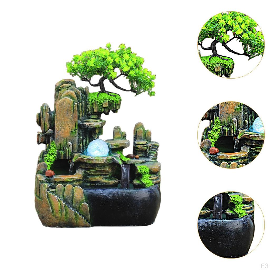 Indoor Water Fountain with Colorful Light Pump, Landscape Crafts Desk Decoration for