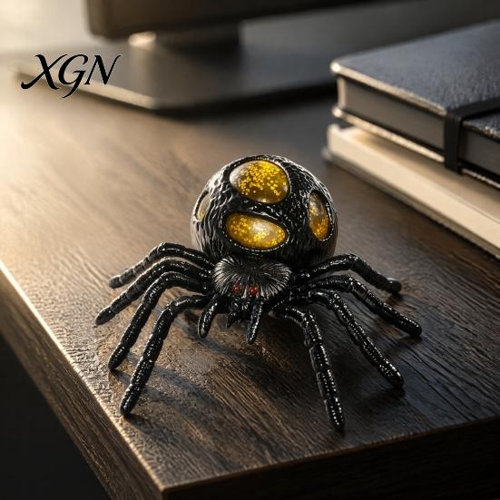 Halloween Party Decoration 1/4Pcs Glitter Spider Squeeze Toy, Stress Relief Realistic Scary Gadget Fake Prank Toy Portable Reliever