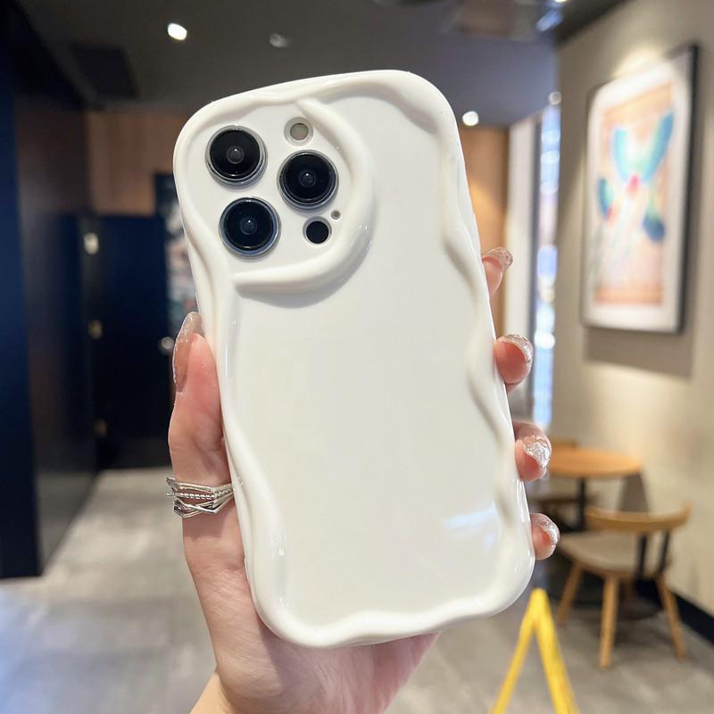 Cream Wave Curved Silicone Glossy Soft Case Shell Mobile Phone Back Cover for iPhone Samsung Xiaomi