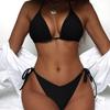 Женский купальник, сплошной цвет, сексуальный комплект бикини с треугольной лямкой и завязкой на спине, 5 цветов