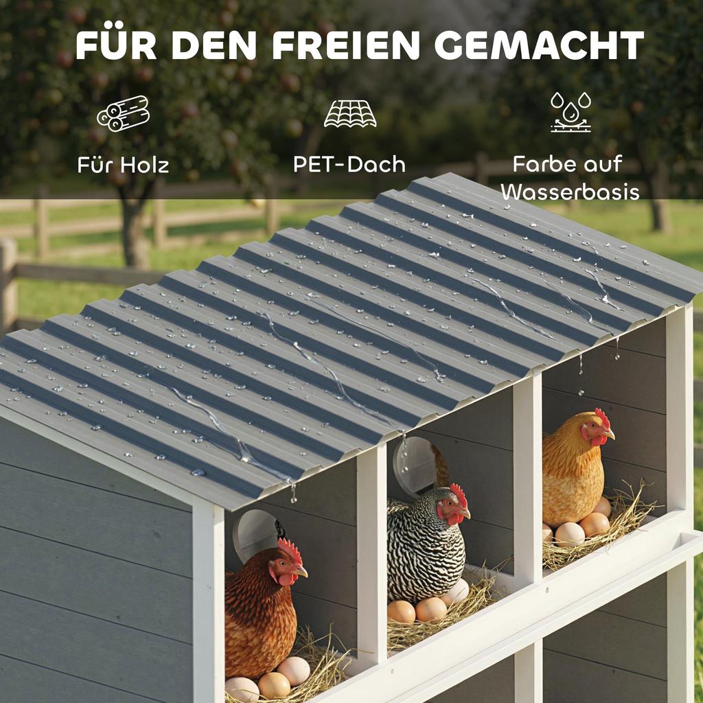 Nesting Box for Chickens, Raised Wooden Chicken Nesting Box with 6 Compartments, 2 Perches, for Small Animal Coop, 102 x 50 x 91 cm, Grey