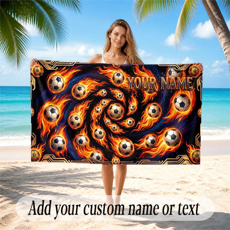 Soccer Theme Beach Towel Personalized Custom Name & Text Soft Quick Dry Beach Towel for Swimming Travel
