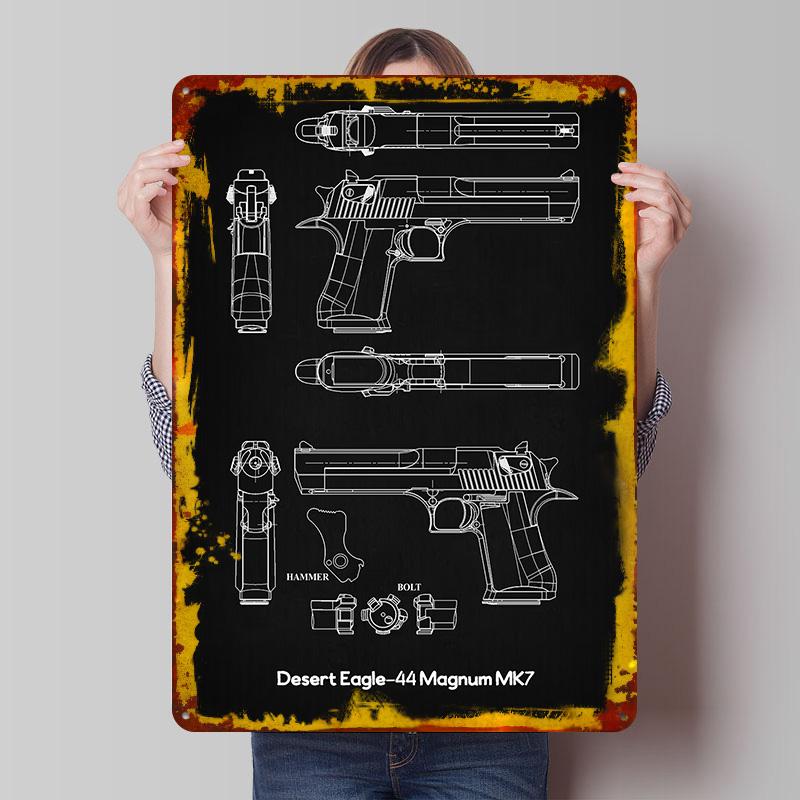 Desert Eagle 44 Magnum MK7 Металлический Плакат Индивидуальное Настенное Искусство Ретро Винтажные Жестяные Знаки для Украшения Гостиной Настольного Декора