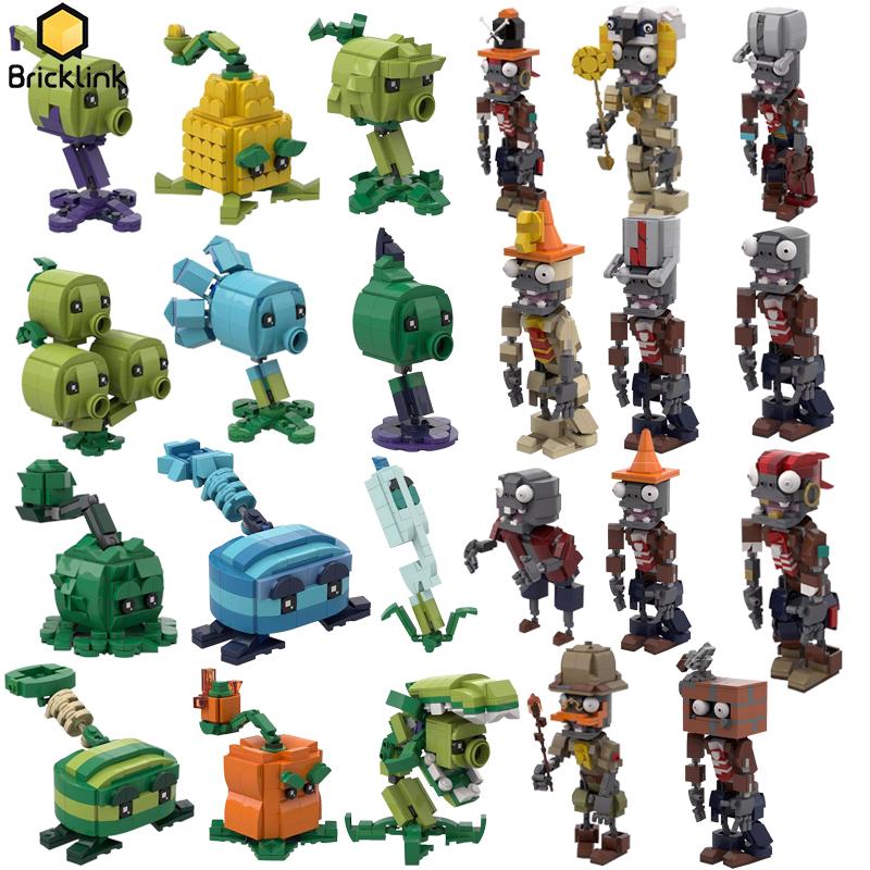 Bricklink Идеи MOC Растения против Зомби Игровые Растения и Зомби Наборы Фигурок для Битвы Горохометы Строительные Блоки Детские Игрушки Хэллоуин Подарок