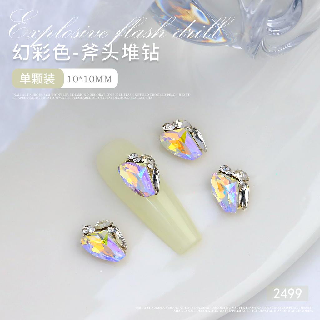 Nail Art Crystal Stack Diamond Finished Product Super Shiny Crooked Heart Rectangular Hand-Inlaid Pearl Nail Ornament