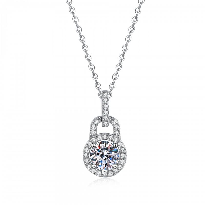 D Color 1ct Moissanite Lock Pendant Necklace Simple Versatile Chain Women