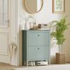 Shoe Cabinet for 14 Pairs, 2 Drop-Down Drawers, Removable Adjustable Shelves, Green