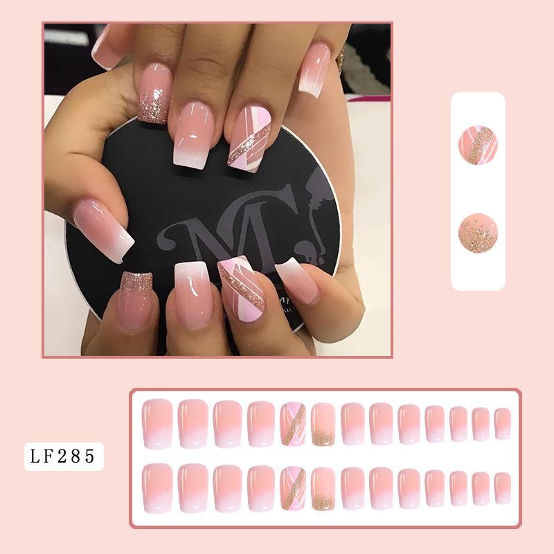 24PCS/SET Quick Nails Flower Diamond Manicure Long Ballet False Nails Waterproof Wearable Ready-made Nail Stickers