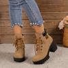 Women's Thick-soled Boots Plus Velvet Warm Short Boots Round Toe High-heeled Martin Boots Thick-soled Ankle Boots