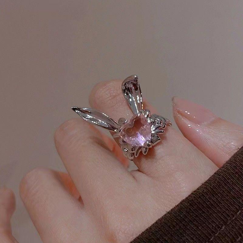 Style Sparkling Pink Zircon Bride Rings for Women Couples Korean Trendy Heart Star Geometric Wedding Party Jewelry