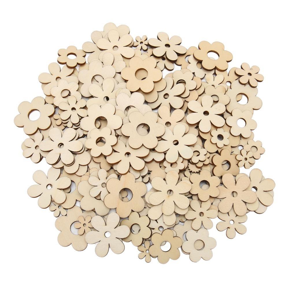300Pcs Plum Blossom Shape Flower Wooden Embellishments Floral Wood Ornaments For DIY Projects