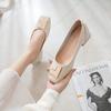 Square Head Thick Heel Single Shoes Women's Spring Mid-heel Square Buckle Soft Leather Grandma Shoes Commuter Soft-soled Shoes