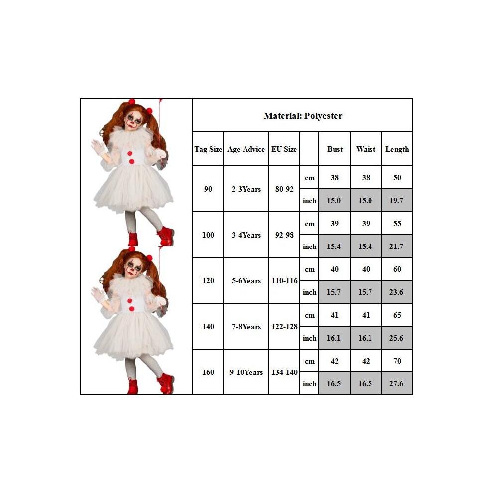 Pennywise Costume Kids Girls, Halloween Clown IT Cosplay Tutu Dresses With Gloves And Red Hairpin, Children Fancy Dress Clothing For Carnival Party Ho