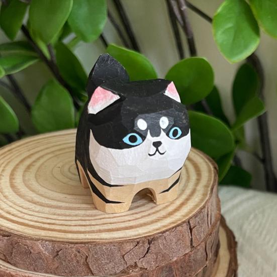 Деревянная резная фигурка собаки кошки, ручная резьба по дереву, небольшая статуэтка животного, скульптура для домашнего офиса, рабочего стола