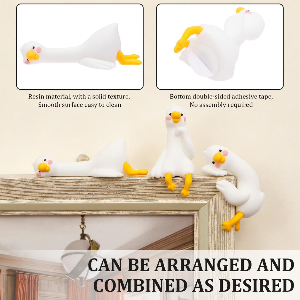 3PCS Resin Goose Figurine Computer Monitor Decor Cute Mini Goose Statue for Car Dashboard Funny Desk TV Photo Frame Decoration