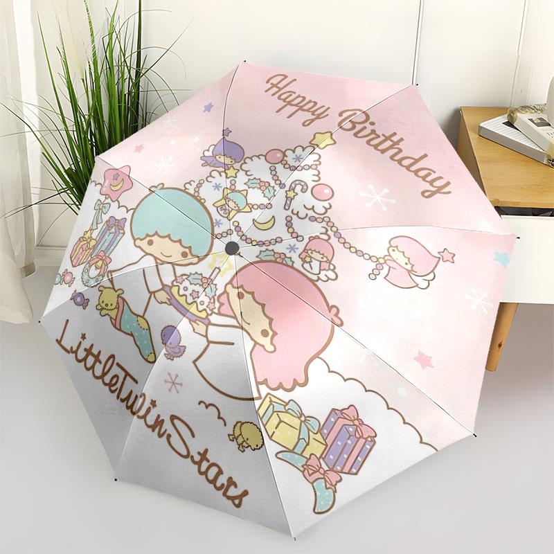 1pc Little Twin Stars Festive Gift Set with Automatic Opening Umbrella - Portable Folding Design, 8-Rib Iron Frame Outdoor Umbrella for Fans, Traveler