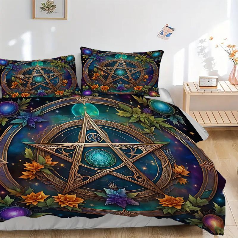 3pcs Mystic Pentagram Enchanted Pattern Bedding Set, 1* Cover + 2*Pillowcases, Printed Bedding Set, Soft and Comfortable, Suitable for Bedroom an