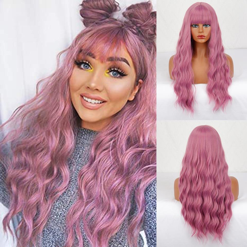 XINRAN Женский длинный волнистый парик с челкой, синтетическое волокно, естественная волна воды, черный длинный парик для повседневной носки, косплей