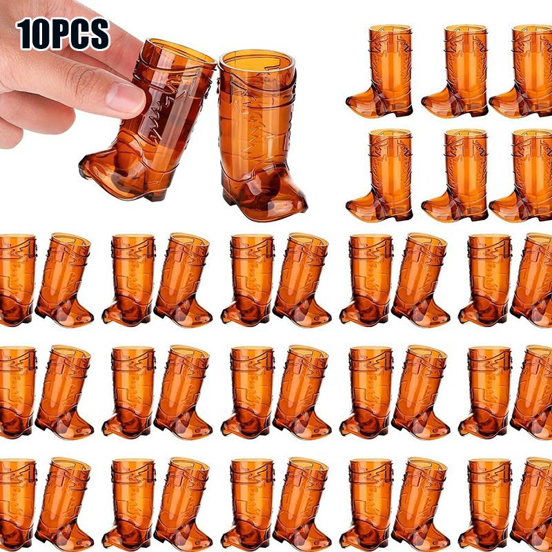 10PCS Clear Mini Boot Glasses Plastic Cups for Western Cowboy Cowgirl Birthday Party Decor Drinkware