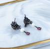 Freshwater Pearl Ruby Earrings Trendy Niche Earrings 925 Silver Dark Style Skull Earrings New Style for Women