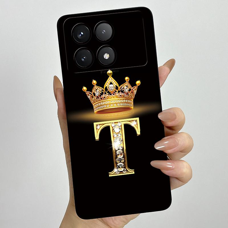 Для Xiaomi Poco X6 Pro 5G Модный Чехол-Брелок с Короной и Первой Буквой для Пары PocoX6 Pro 5G Мягкий Силикон ТПУ Защитный Чехол для Объектива