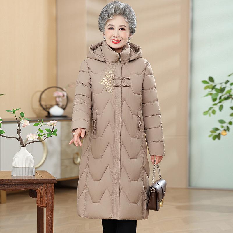 Middle-aged mother cotton clothes women's national style winter new fashion thin thickened knee long hooded cotton clothes