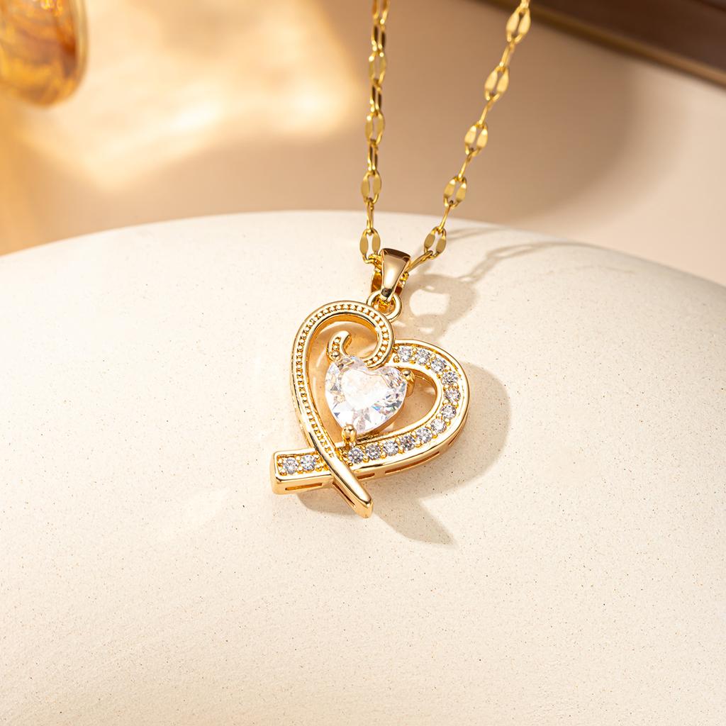Luxury 18K Gold Plated Heart Pendant Necklace for Women Colorful CZ Cross Love Necklaces Elegant Wedding Party Jewelry Gift