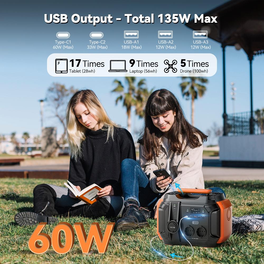 AC 230V 500W(Peak 1000W) Portable Power Station EU Solar Generator 540Wh 120W DC Power Battery Camping Outdoor RV