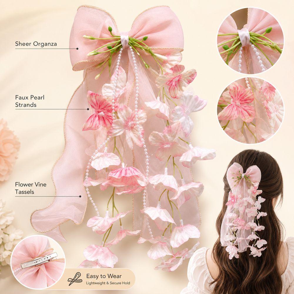 Sheer Ribbon Hair Bow Clip Flower Vine Tassels Ribbon Hair Clip Fashion Bow Hair Clip Gifts