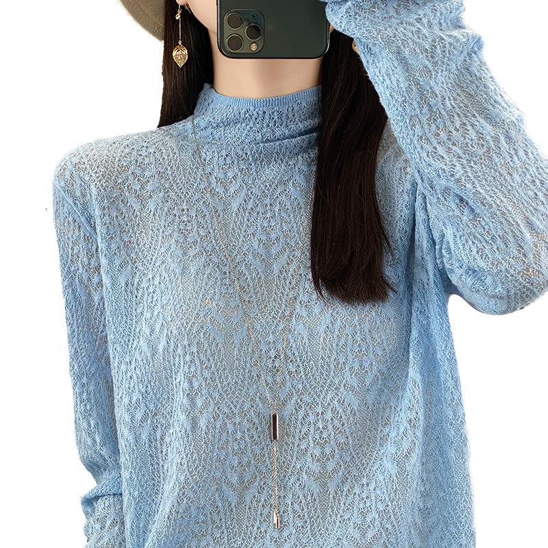 Весенний шерстяной свитер 2025 года: Пуловер с полувысоким воротом, длинными рукавами и цветочным узором