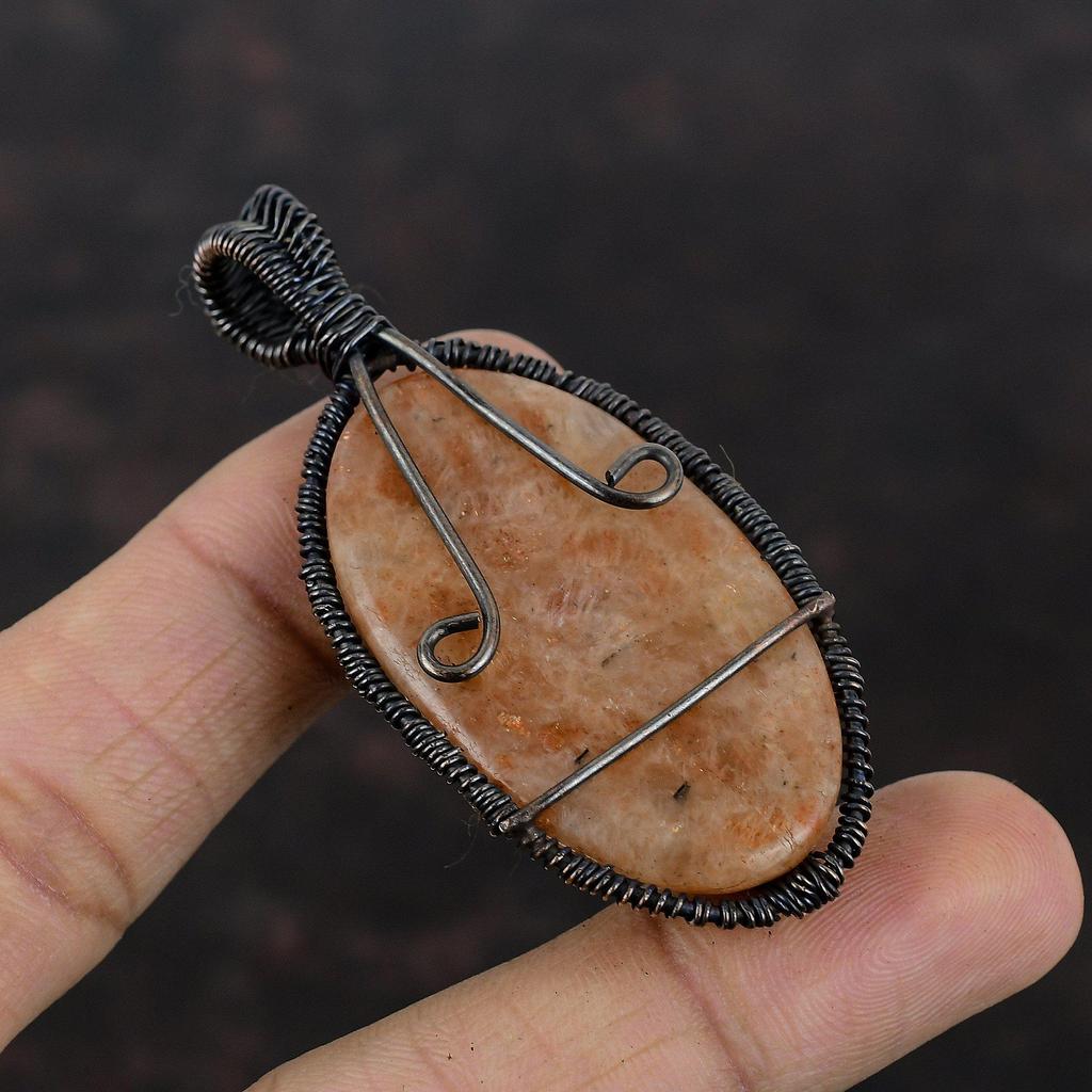 Древо жизни Солнечный камень Медный кулон Медная проволока обернутый кулон Самодельный драгоценный камень Медные украшения для подарка Натуральные солнечные камни Ювелирные изделия