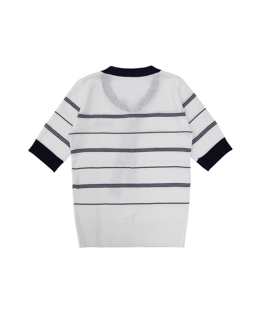 MONBIRDIE GOLF Ribbon Tie Short Sleeve Knit Navy
