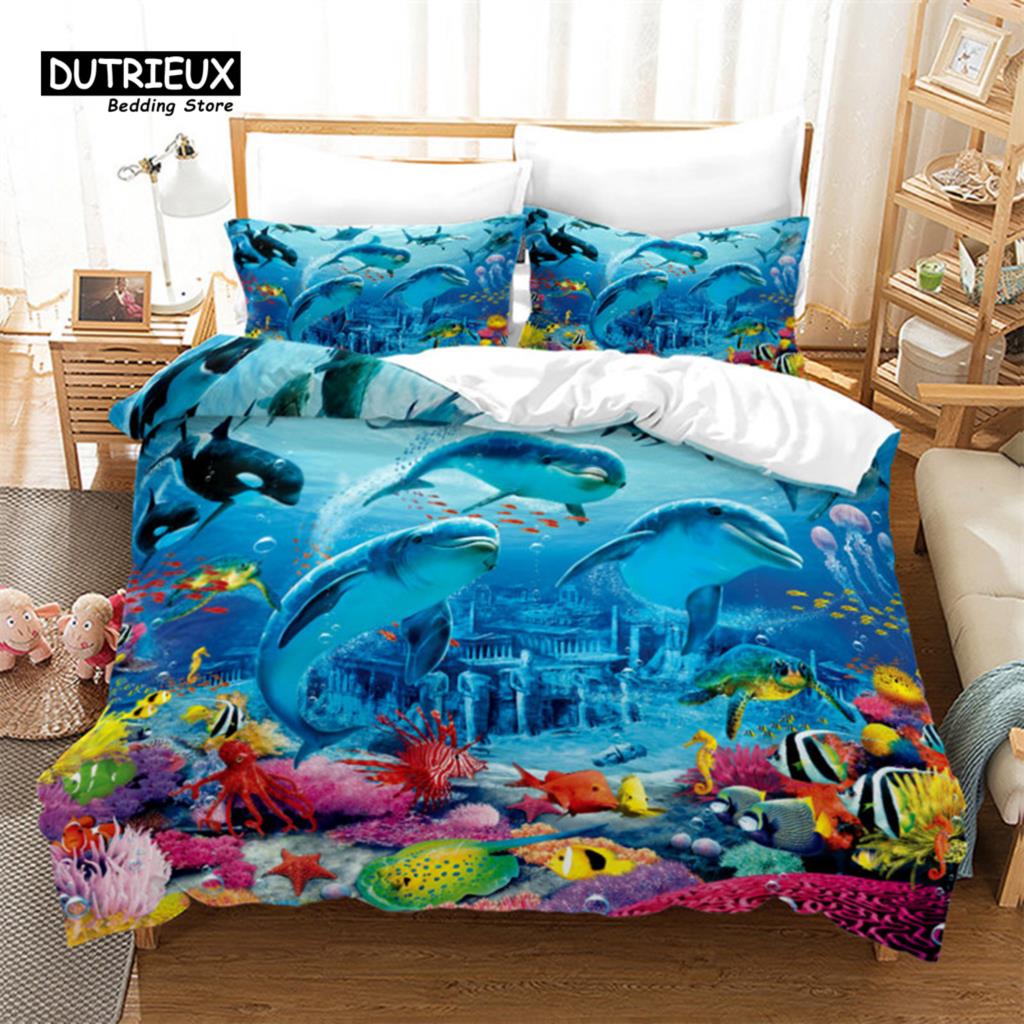 Детский мультяшный океанический рыбный пододеяльник из микрофибры с морской тематикой, комплект постельного белья, пододеяльник для мальчиков и девочек