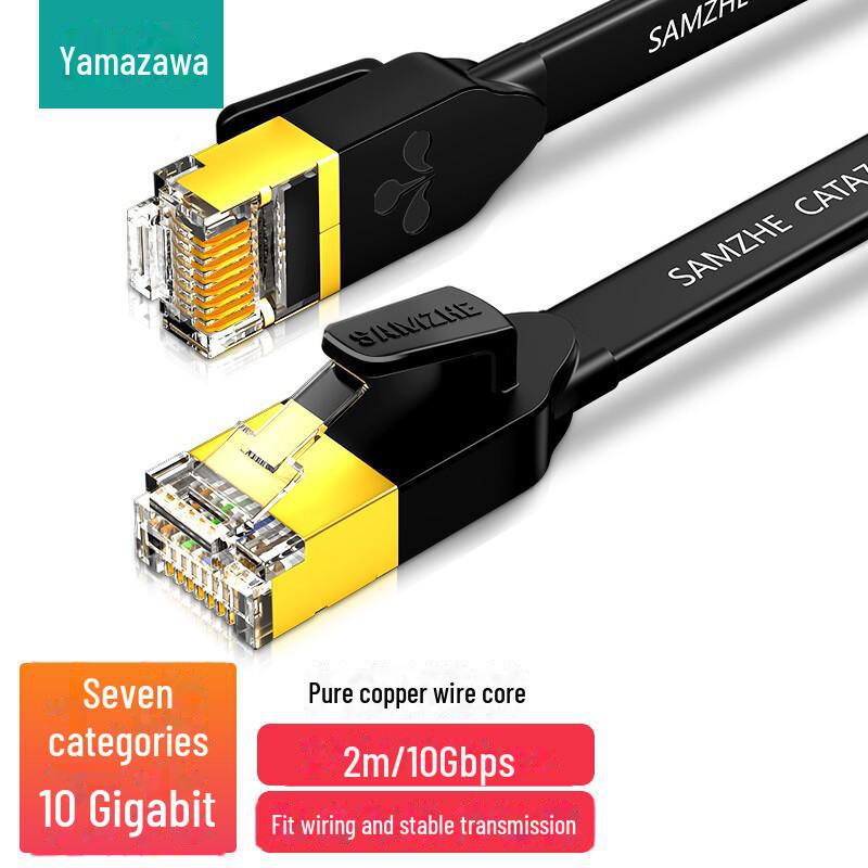 Shanze CAT7 High-Speed Shielded Flat Ethernet Cable, 10G Gold-Plated, Eight-Core Pure Copper Twisted Pair.