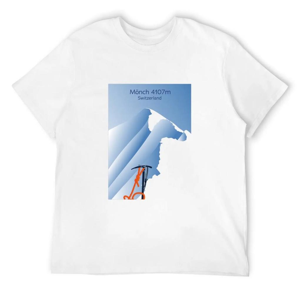 Poster Of The Alps M?Nch Summit Switzerland Mountaineering Ice Axe T-Shirt Custom T Shirt Plus Sizes Heavyweights Men'S T Shirts