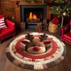 Durable Soft Texture Carpet Christmas Round Rug, 3D Illusion Mat, Holiday Winter Carpet, Gnome Deer Tree Skirt Santa House Festive Floor Rug